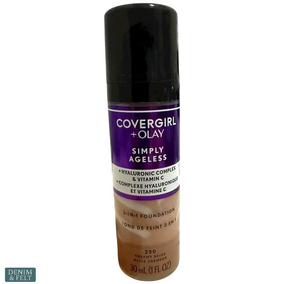 Covergirl + Olay Simply Ageless 3-in-1 Foundation 250 Creamy Beige 1oz NEW - Picture 5 of 7